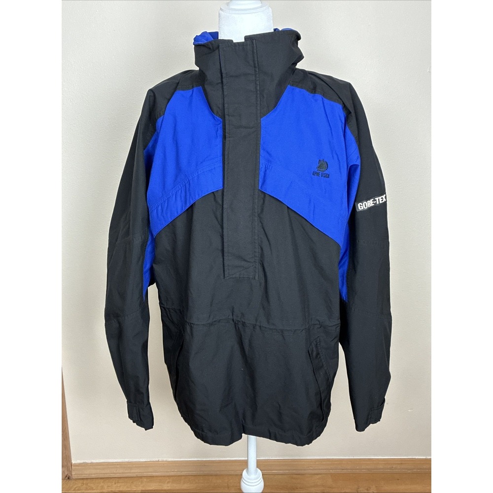 Alpine Design Jacket Gore-Tex Rain Ski Snowboard Hooded Black/Blue Mens Size M